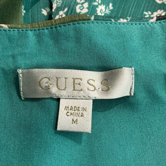 NWT Guess Blouse Short sleeve Ferra Top Sheer Bandana Print Green Side Tie M - Picture 8 of 13